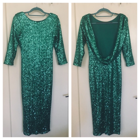 NWT ASOS Sequin Cowl Back Green Midi Dress 
Sz 2 - Picture 3 of 8